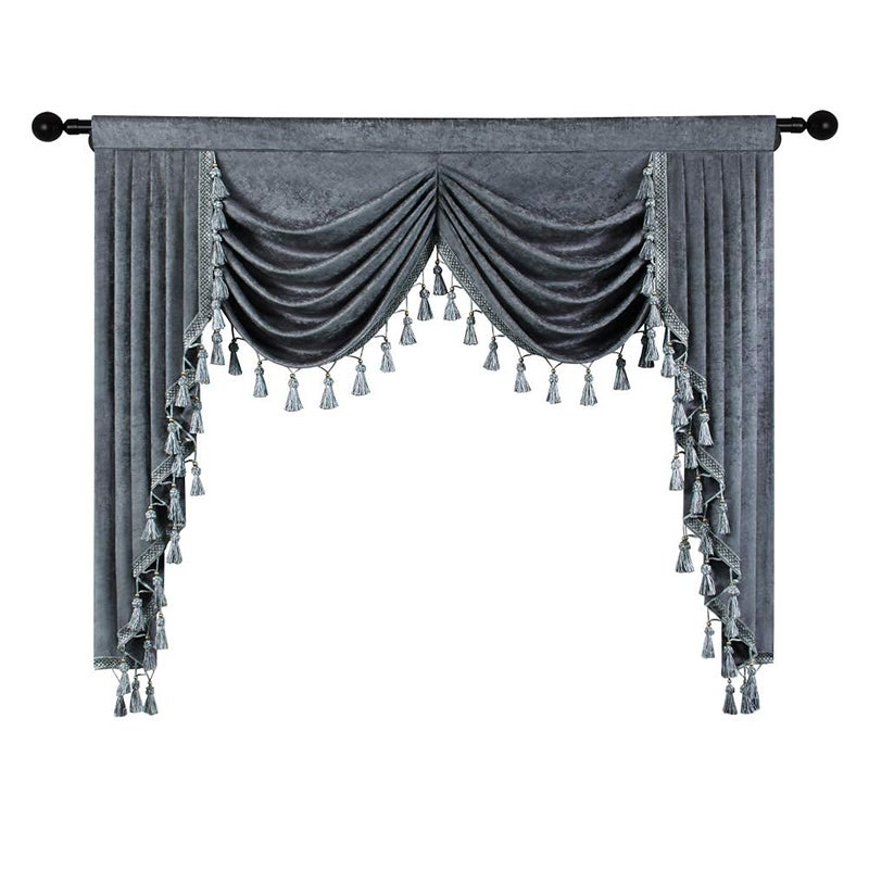 ELKCA Thick Grey Chenille Window Curtains Valance for Living Room Swag Waterfall Valance for Bedroom,Rod Pocket (W59inch, 1 Panel) - Image 2